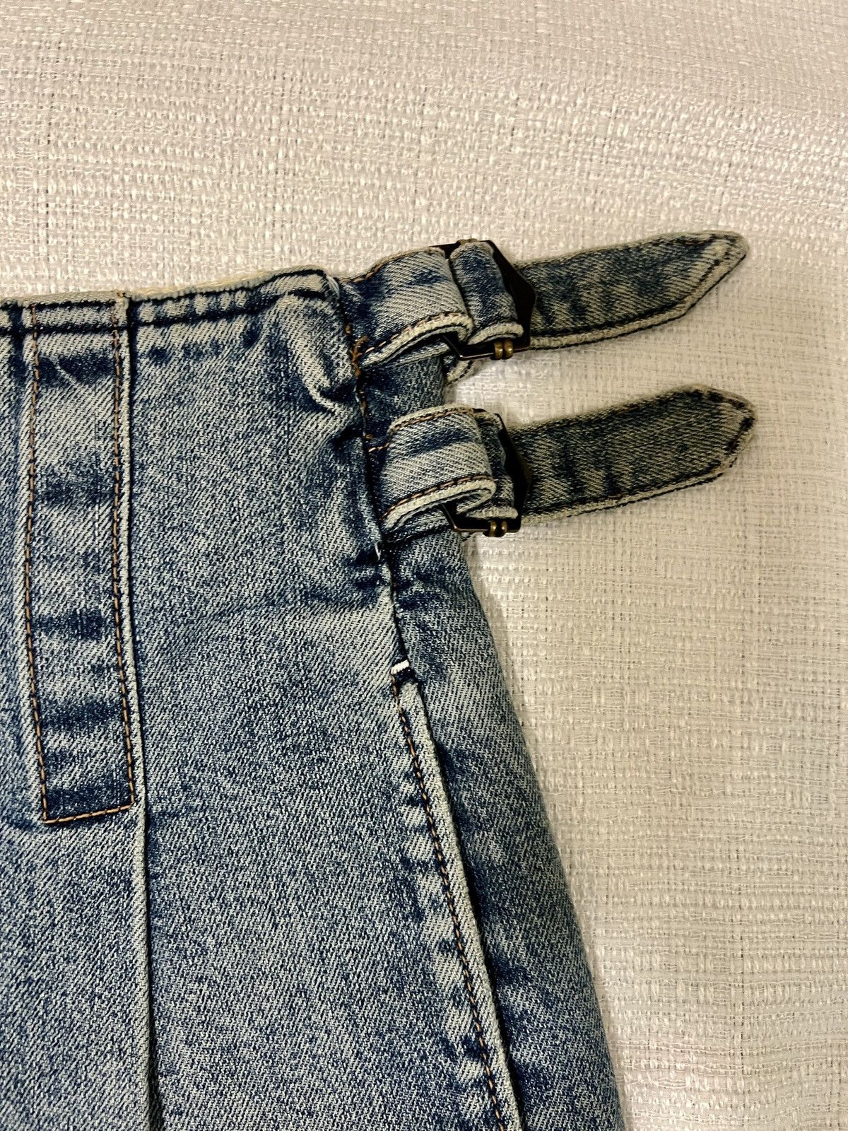 Colovos COLOVOS Buckle Waist Blue Denim Straight Barrel Leg Size 27" / US 4 / IT 40 - 7 Thumbnail
