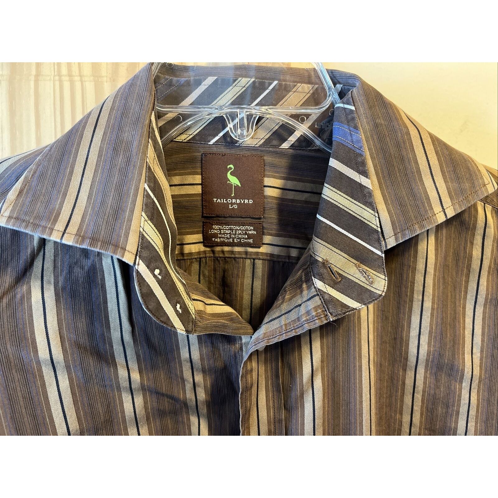 Tailorbyrd TAILORBYRD Men L Striped Brown Gold Long Sleeve cotton Shirt Size US L / EU 52-54 / 3 - 7 Thumbnail