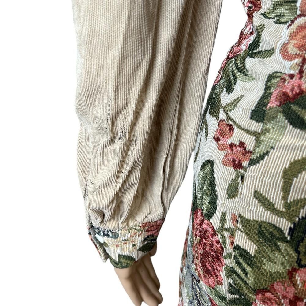Designer CIDER Floral Mini Dress with Corduroy Sleeves Size S / US 4 / IT 40 - 6 Thumbnail