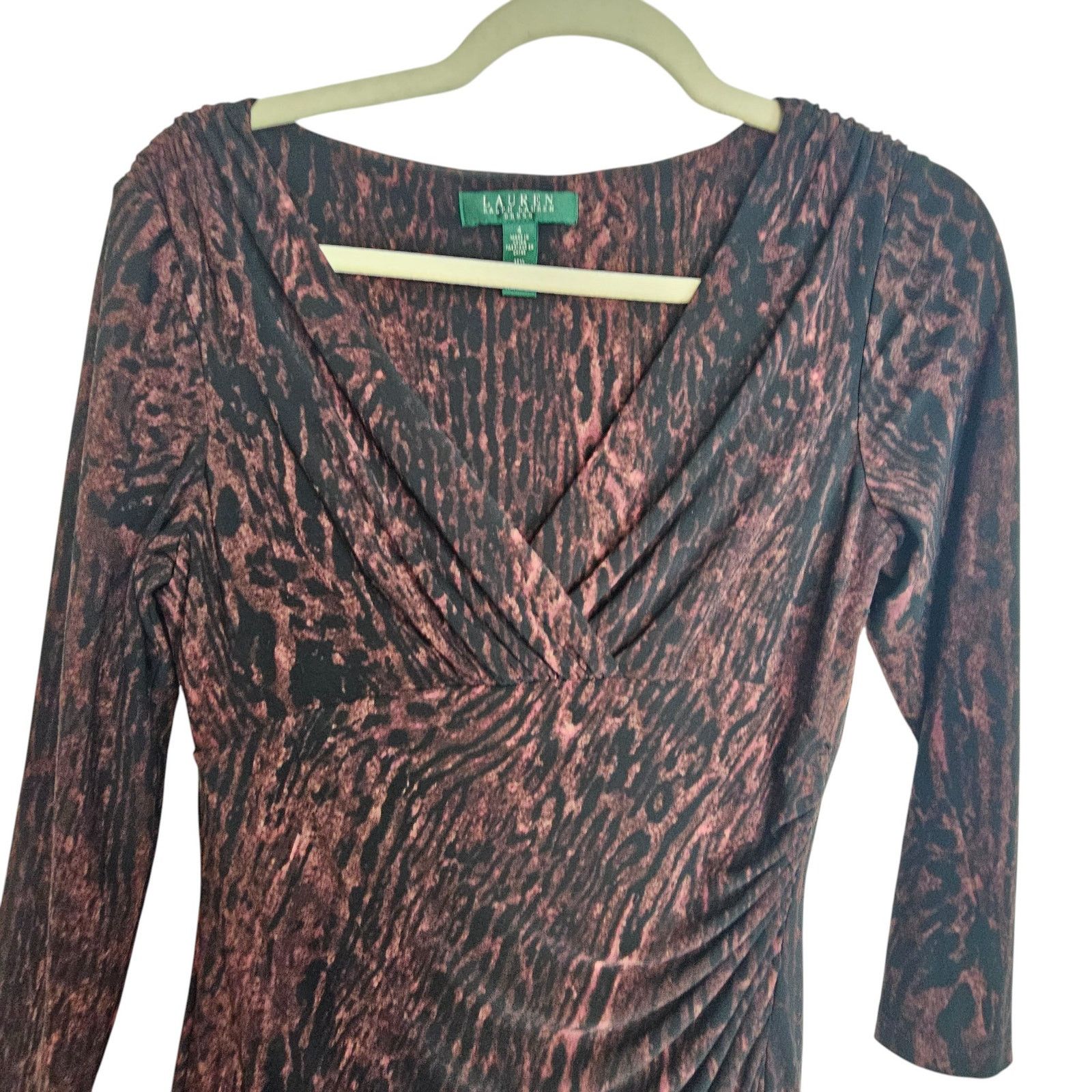 Lauren Ralph Lauren Lauren Ralph Lauren Womens Animal Print Ruched Sheath Dress Size S / US 4 / IT 40 - 2 Thumbnail