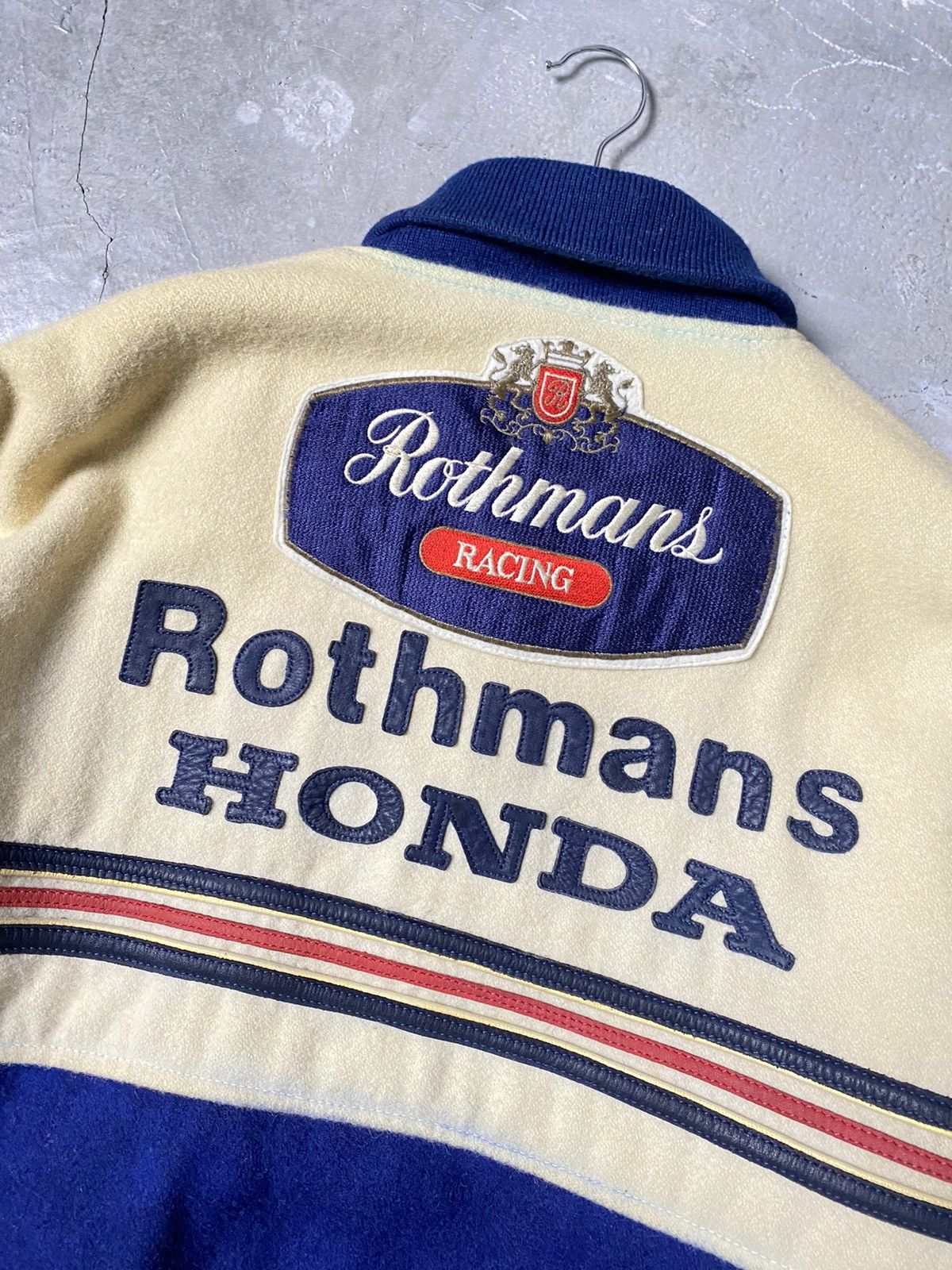 Honda Vtg Rothmans Racing Honda Leather Sleeve Wool Varsity Jacket Size US M / EU 48-50 / 2 - 3 Thumbnail