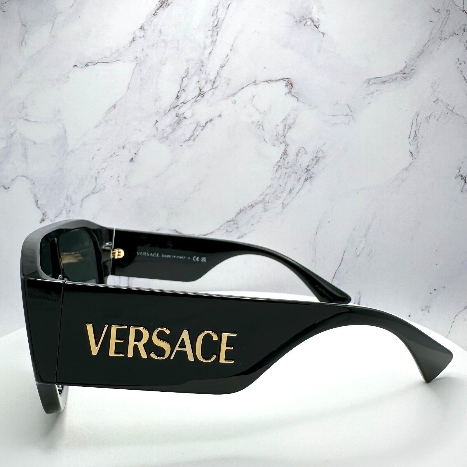 Versace New VERSACE Sunglasses Black Aviator Wrap Shield Runway Gold Size ONE SIZE - 4 Thumbnail