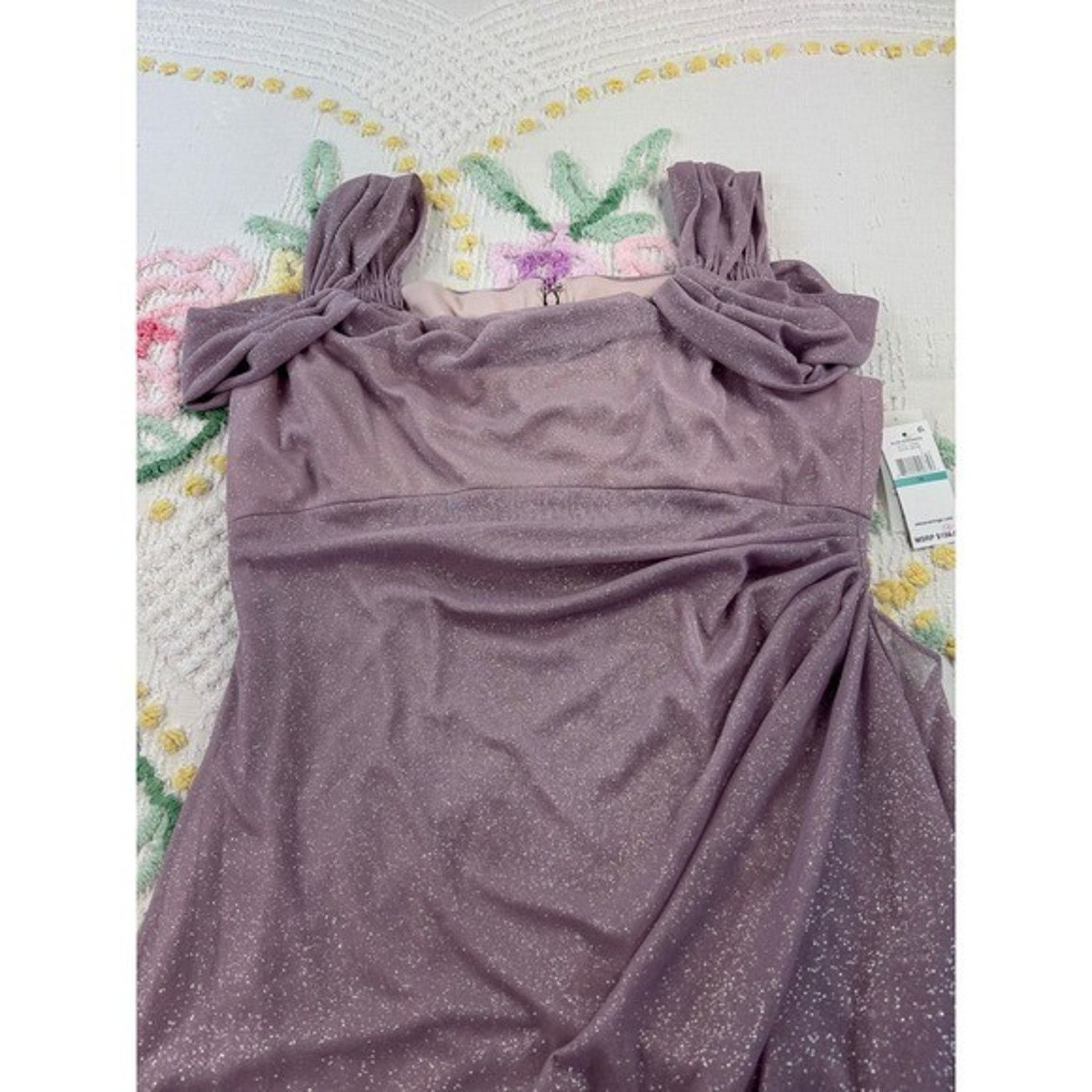 Alex Evenings Alex Evenings Mauve Sparkle Ruched Off Shoulder Gown 16 Size XXL / US 16-18 / IT 52-54 - 4 Thumbnail