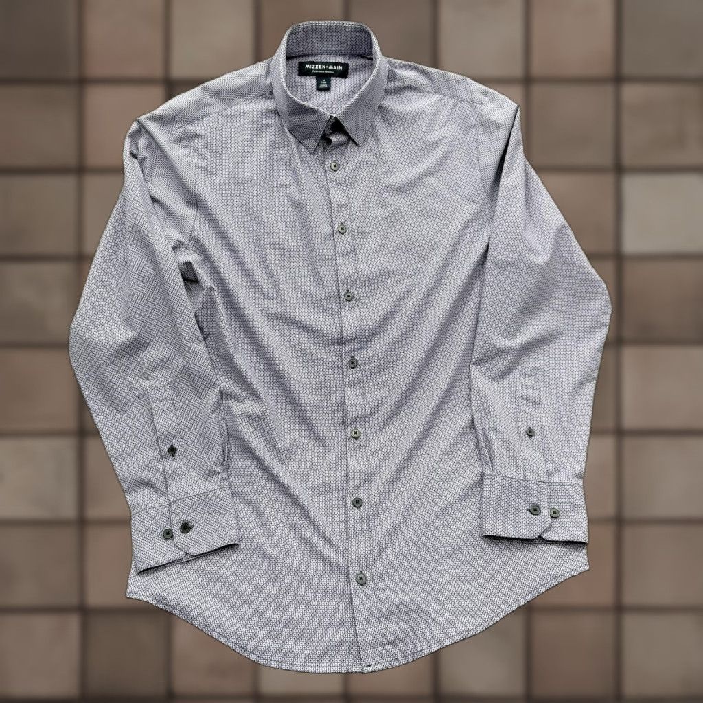 Mizzen+Main Mizzen+Main Shirt Mens Medium Purple Geometric Trim Fit Performance Dress Shirt Size 40R - 1 Thumbnail