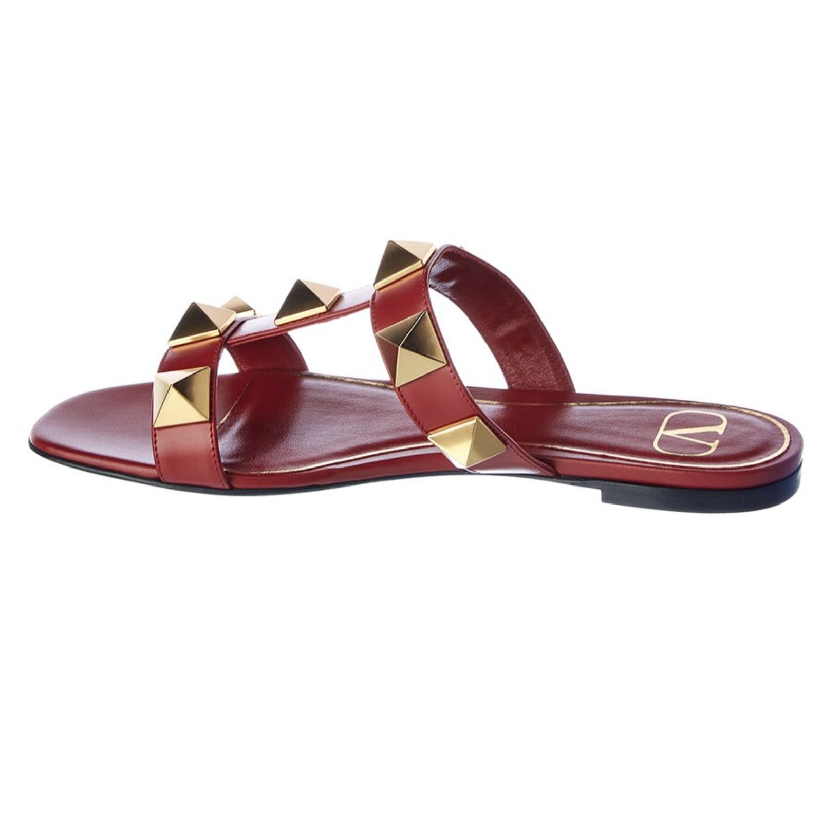 Valentino Valentino Rockstud Roman Stud Gold Red Leather Slide Slip On Size US 7 / IT 37 - 7 Thumbnail
