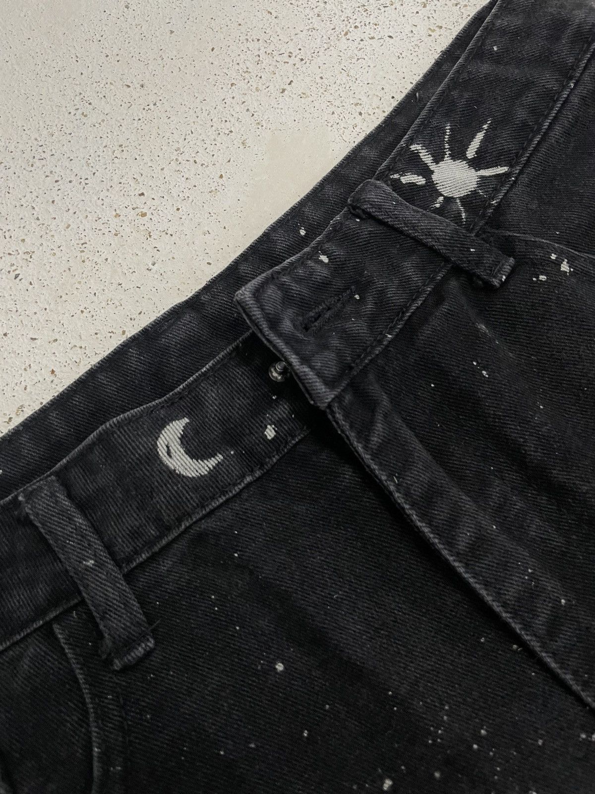 Japanese Brand Wide Distressed Denim Y2K Star Moon Painting Custom Paint Size US 31 - 11 Thumbnail