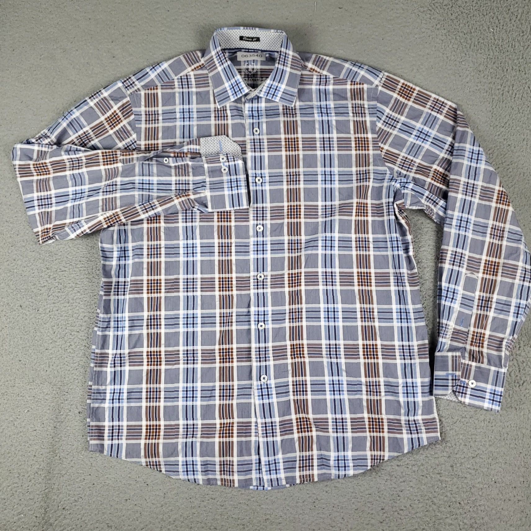 BUGATCHI Bugatchi Uomo Shirt Mens Large Blue Plaid Button-Up Long Sleeve Regular Fit Size US L / EU 52-54 / 3 - 2 Thumbnail
