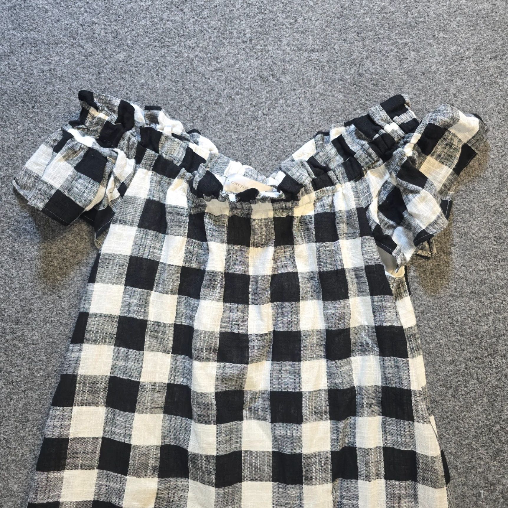 Vintage Corey Lynn Calter Dress Women Small Black White Gingham Plaid Linen Blend Casual A-Line Short Sleeve Round Neck Pullover Size S / US 4 / IT 40 - 2 Thumbnail