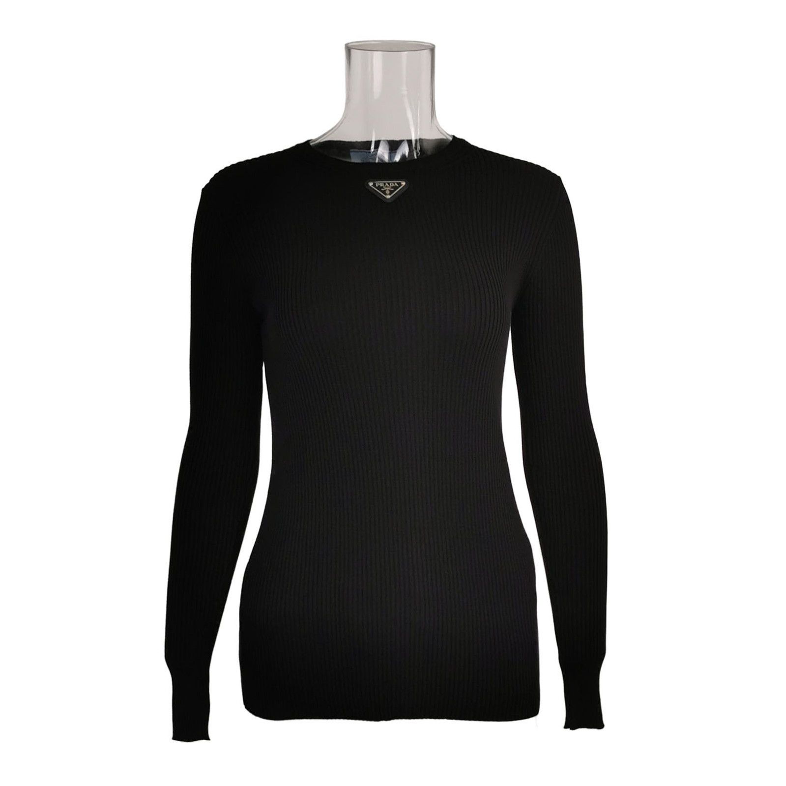 Prada Prada Black Cotton Triangle Logo Knit Top - dmc Size M / US 6-8 / IT 42-44 - 1 Thumbnail