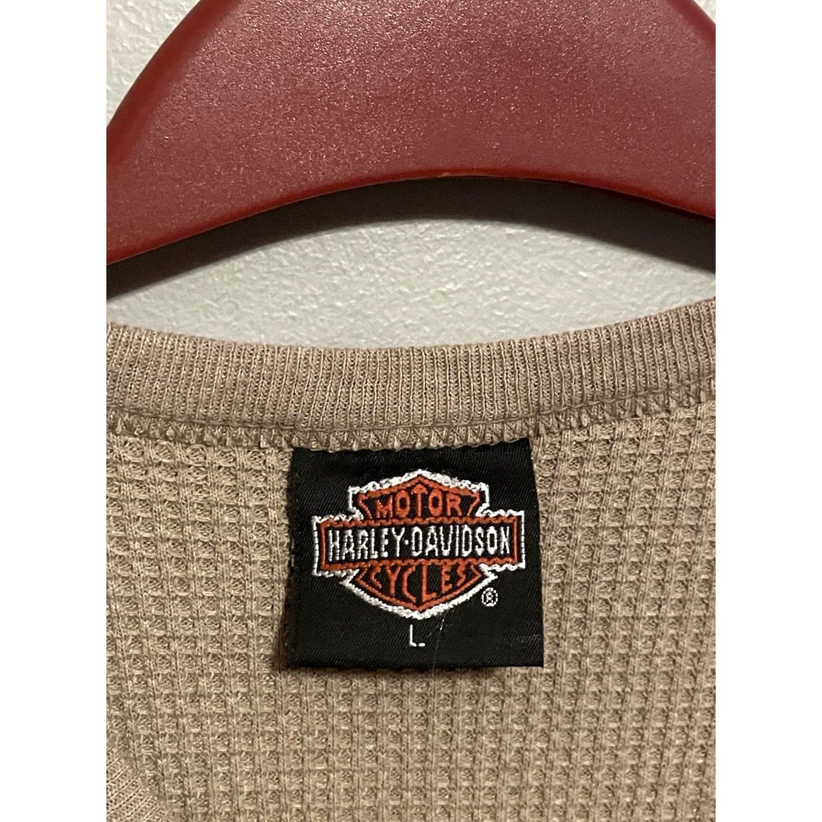 Harley Davidson Harley-Davidson Shirt L Beige Thermal Knit Logo Biker Grunge Mens Long Sleeve Crew Neck Size US L / EU 52-54 / 3 - 4 Thumbnail