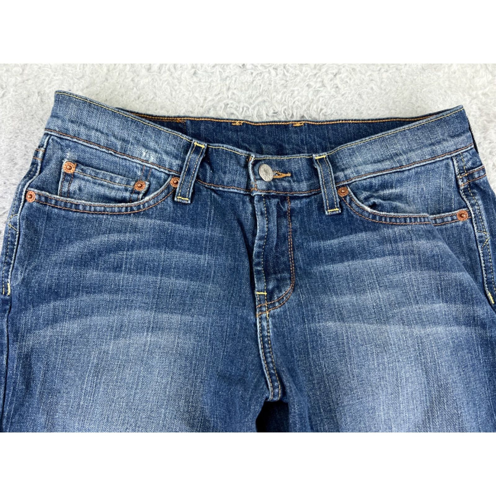 Lucky Brand VINTAGE Lucky Brand Jeans Women 29 Blue Denim Flared Crop Low Rise 5-Pocket 24 Inseam Button Zip Cotton Blend Size 29" - 7 Thumbnail