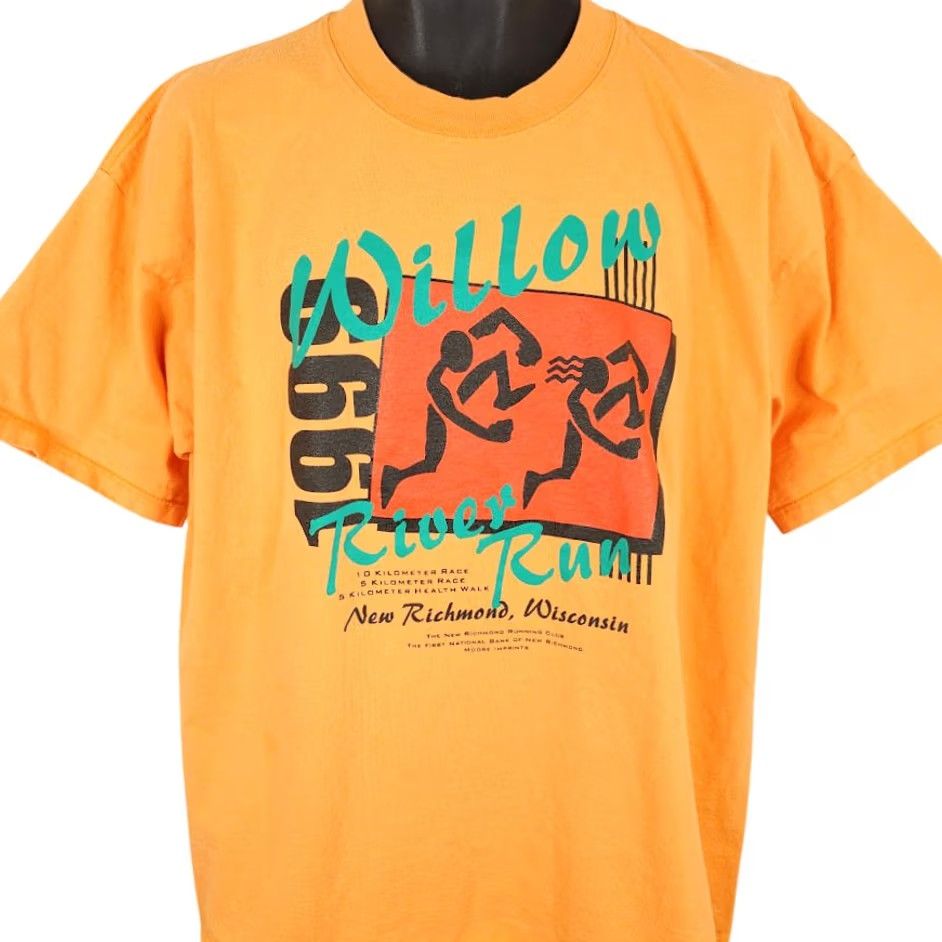 Gildan VINTAGE Gildan River Run T Shirt Mens XL Orange 10K Wisconsin Canada 90s Graphic Tee Size US XL / EU 56 / 4 - 2 Thumbnail