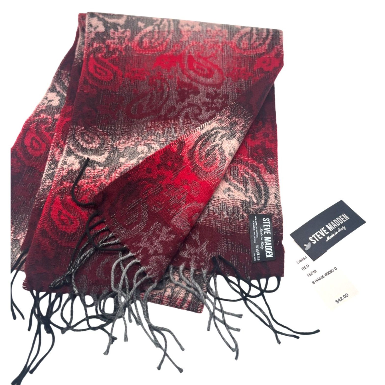 Steve Madden Steve Madden Mid Weight Ombré Paisley Scarf, 11”x 70”, Red-M Size ONE SIZE - 2 Thumbnail
