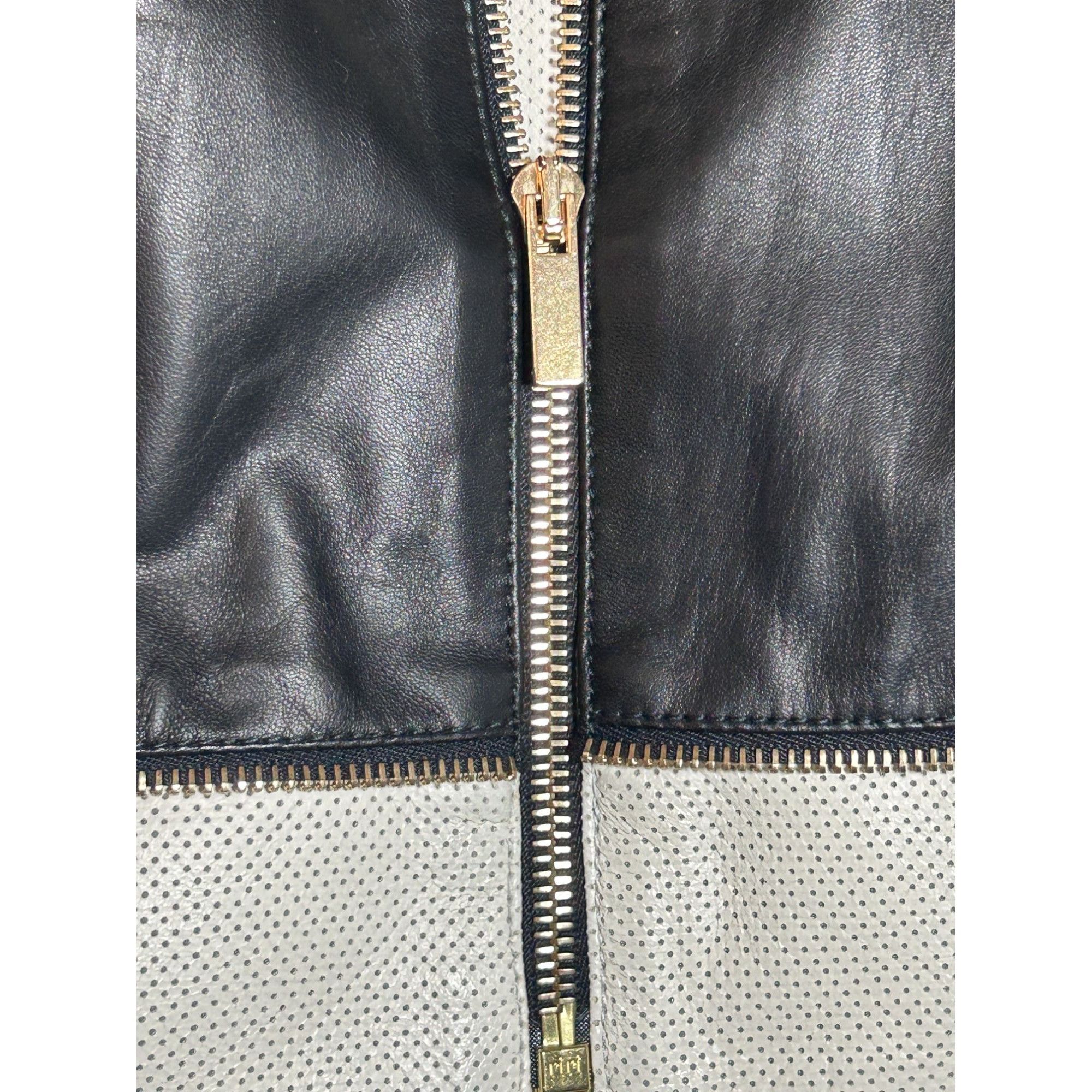 St. John St John Women's Leather Zipper Moto Jacket in Cavier/Cream - Size S / US 4 / IT 40 - 7 Thumbnail