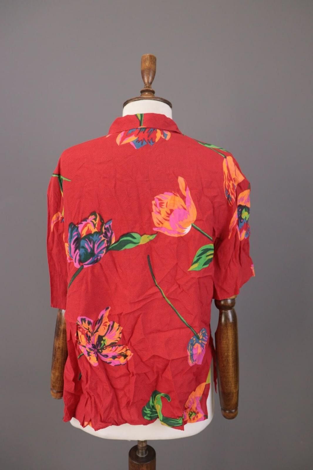 Christian Dior Monsieur Mondi The Company Red Floral Short Sleeve Blouse Shirt Size M / US 6-8 / IT 42-44 - 7 Thumbnail