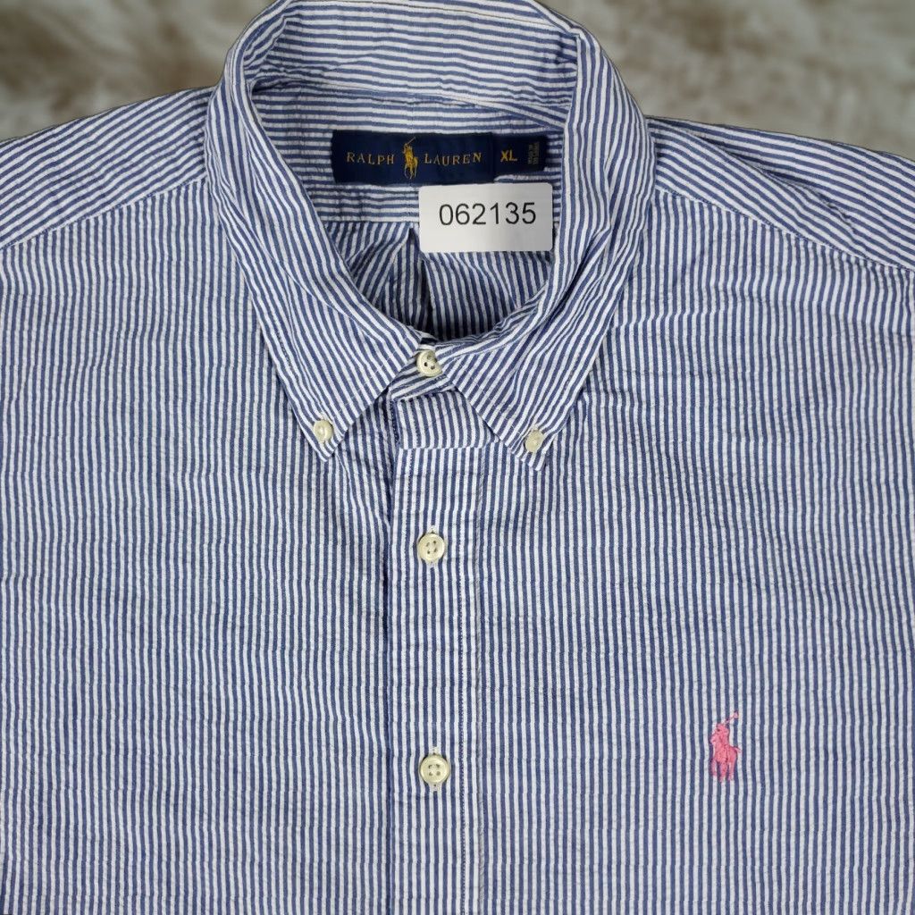 Ralph Lauren Ralph Lauren Men’s Short Sleeve Cotton Button-Up Shirt XL Blue White Striped Seersucker Classic Preppy Size US XL / EU 56 / 4 - 1 Thumbnail