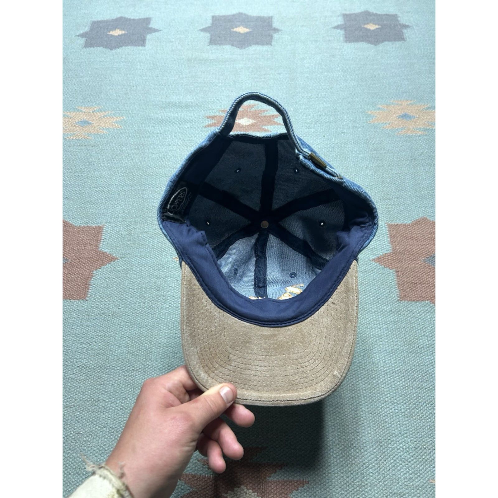 Denime VINTAGE Strapback hat cap Vermont denim embroidered suede bill adjustable Men's Adjustable Blue Denim Suede Vermont Strapback cap Hats Mens Size ONE SIZE - 6 Thumbnail