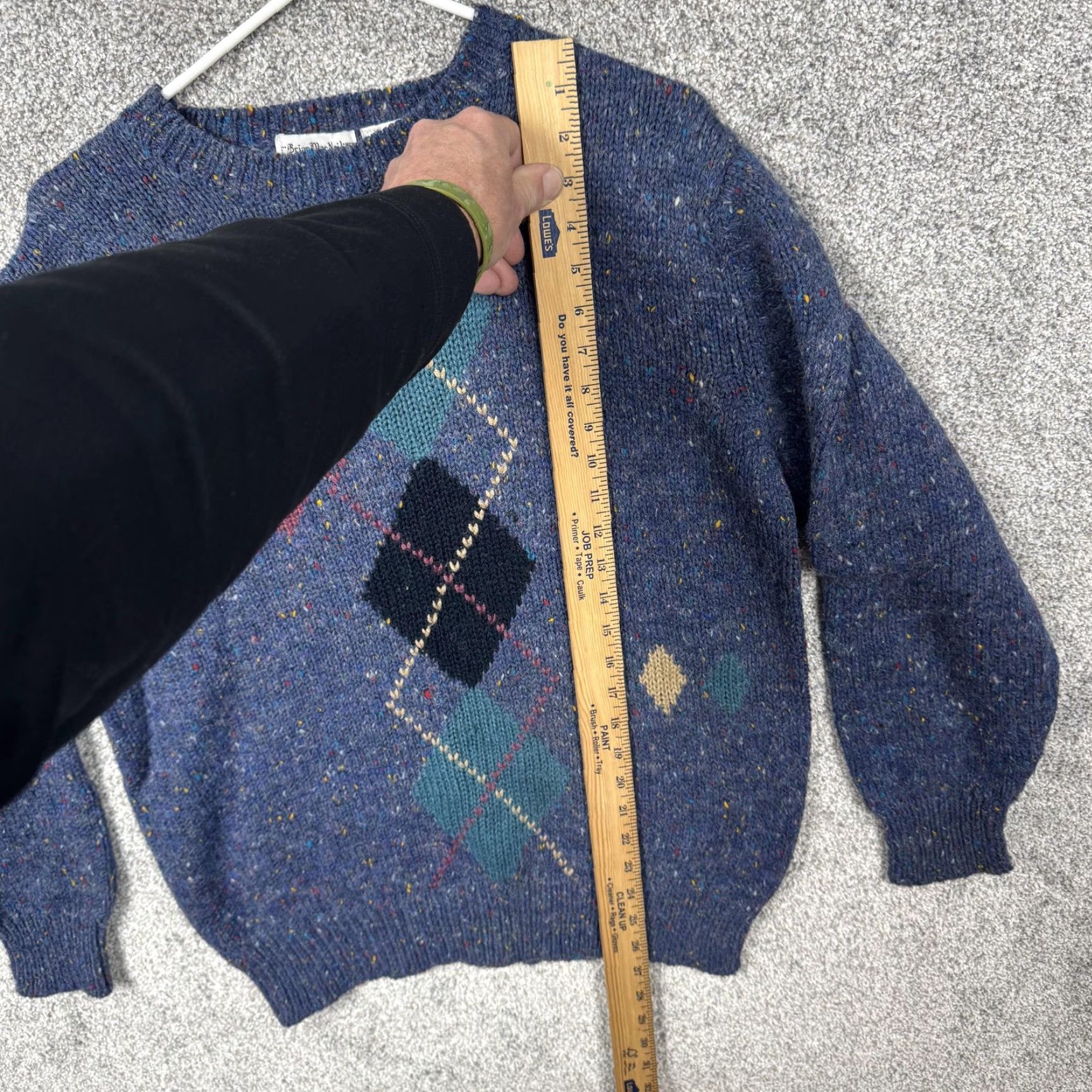 Vintage VINTAGE Brian MacNeil Sweater L Mens Crew Knit Argyle Diamond Blue Wool Mohair Acrylic Nylon Light Academia 80s 90s Size US L / EU 52-54 / 3 - 2 Thumbnail