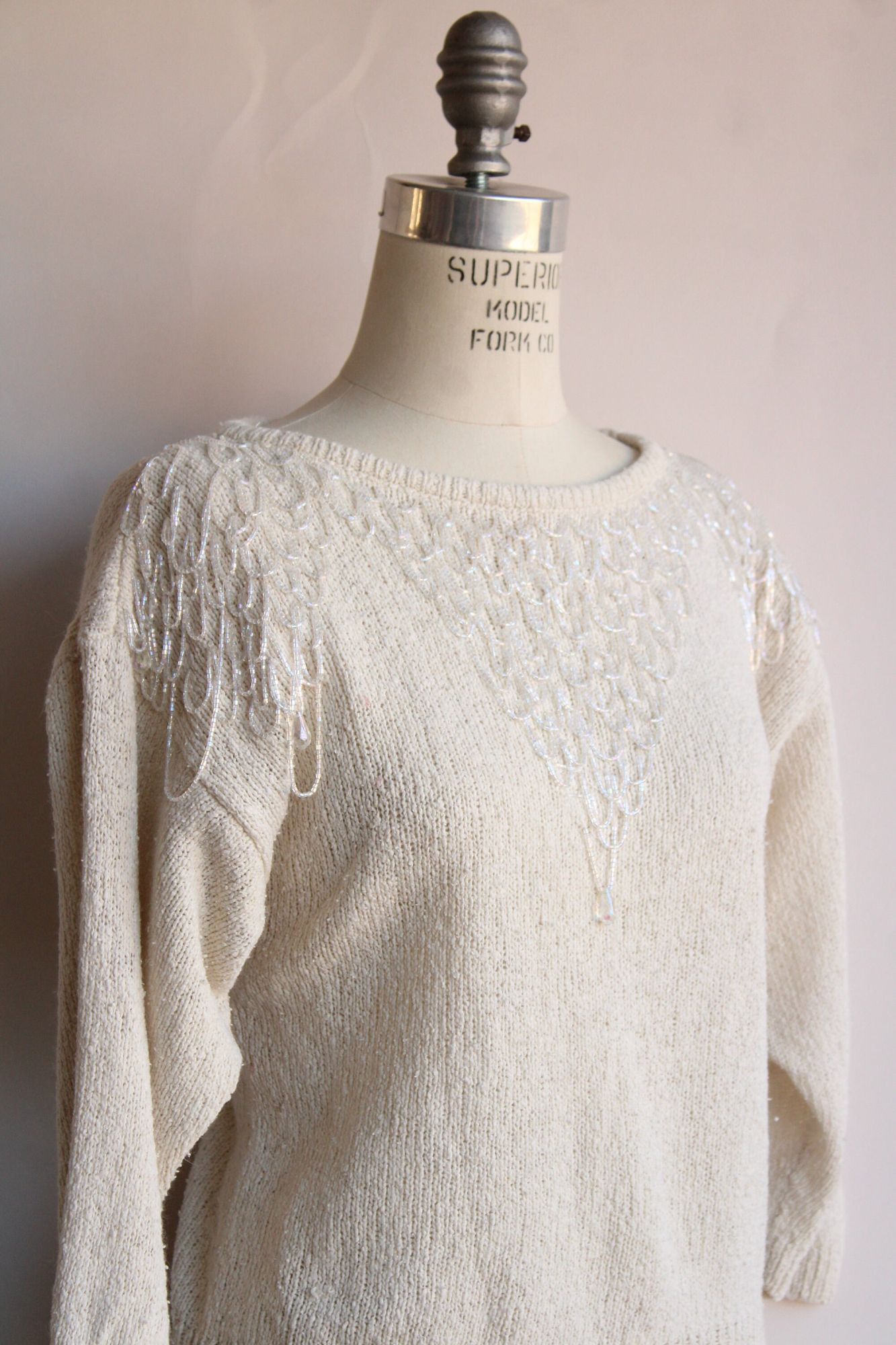 Vintage Vintage 1980s Sweater, Bonnie Boerer Ivory Pullover with Fri Size S / US 4 / IT 40 - 5 Thumbnail
