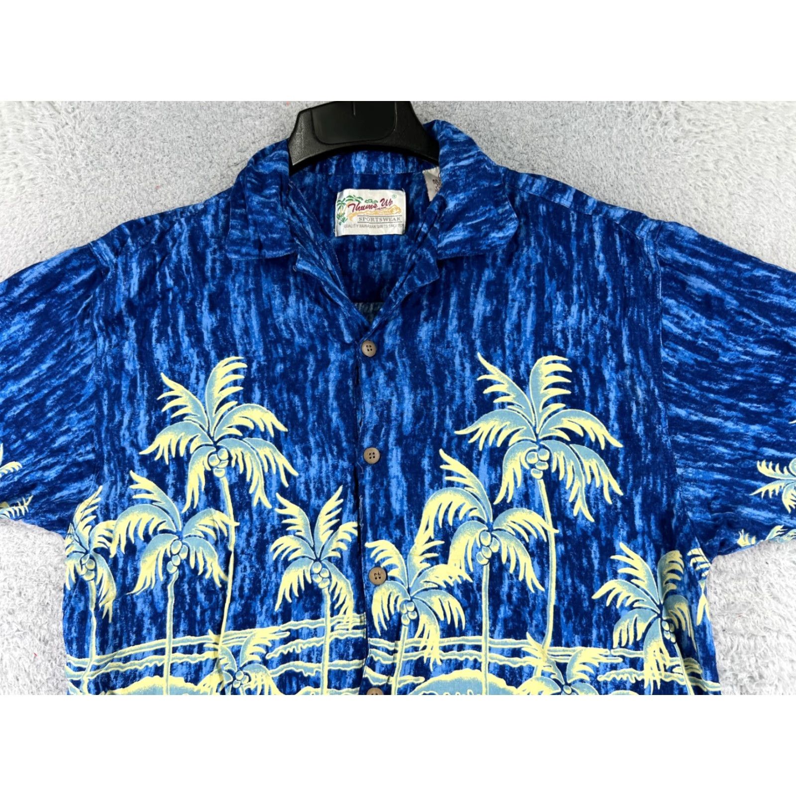 Vintage VINTAGE Thums Up Shirt Men Hawaiian Blue Floral Short Sleeve Button-Up 40 in Chest L Rayon Visose Size US L / EU 52-54 / 3 - 4 Thumbnail