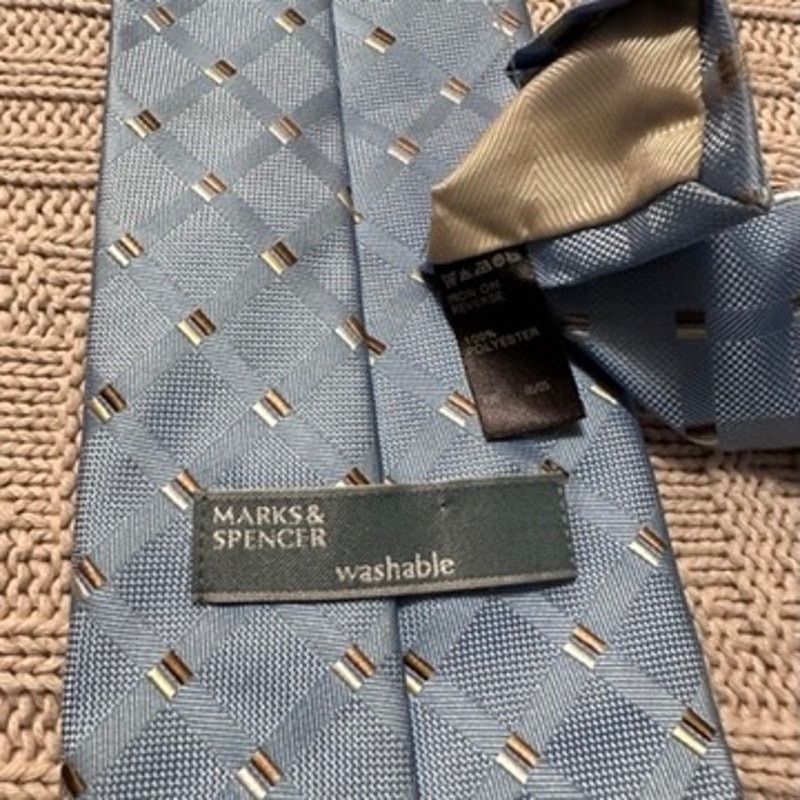 Marks & Spencer Marks & Spencer light blue plaid silk tie Size ONE SIZE - 2 Thumbnail