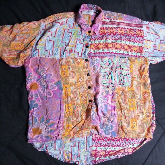 Passport Vintage Passports Pier 1 Patchwork Madras Hawaiian Shirt Size S / US 4 / IT 40 - 2 Thumbnail