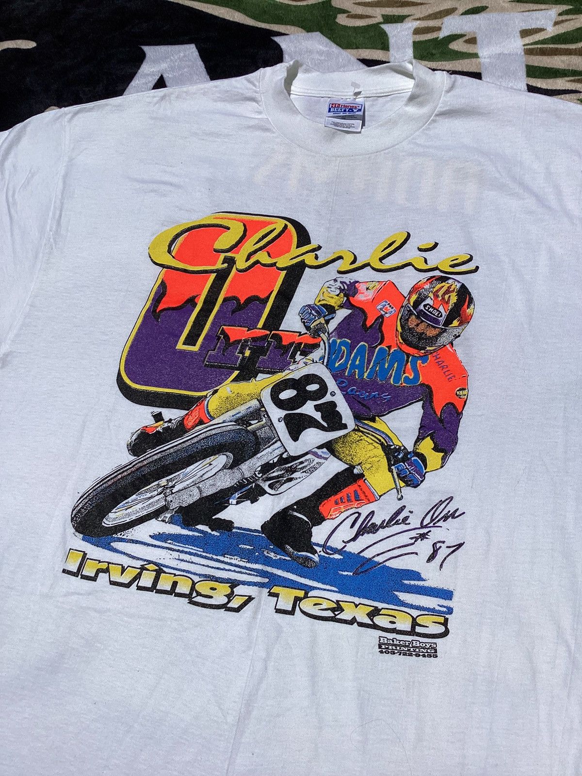 Vintage Vtg Charlie Orr Irving Texas Adam’s racing motorcycle Tee Size US XXL / EU 58 / 5 - 2 Thumbnail