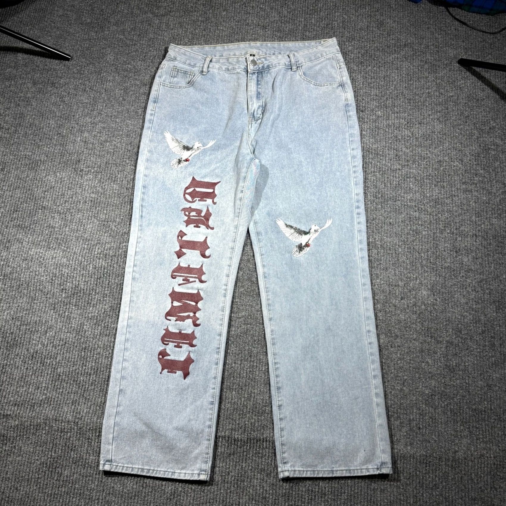 Denime Y2K Baggy Japanese Style Jeans Womens XL Blue Denim Dove Streetwear Hiphop NV Felix Jeans Straight Blue Womens XL Size 40" / US 18 - 2 Thumbnail