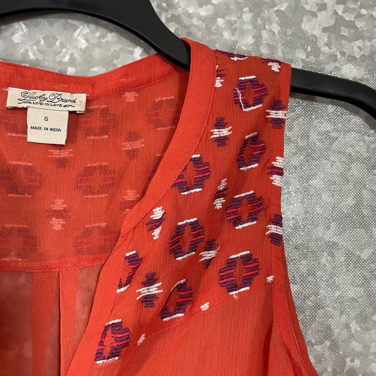 Lucky Brand Lucky Brand Orange Sheer Embroidered Button Up Shirt - Small Size S / US 4 / IT 40 - 2 Thumbnail