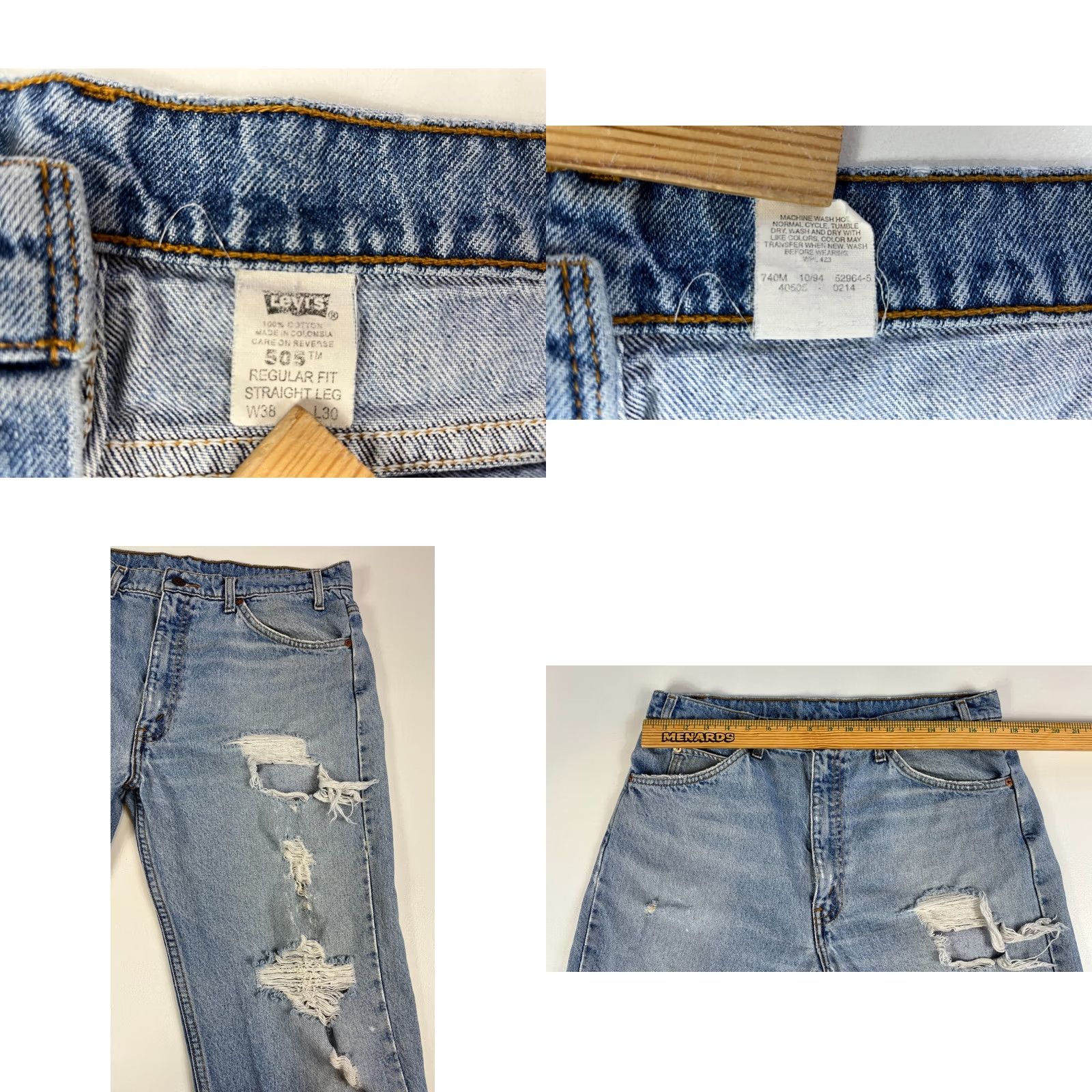Levi's Levi's 505 Jeans Regular Fit Distressed 90s Vintage Mens Blue 35x30 Pants Straight Jeans Mens Size US 35 - 8 Thumbnail