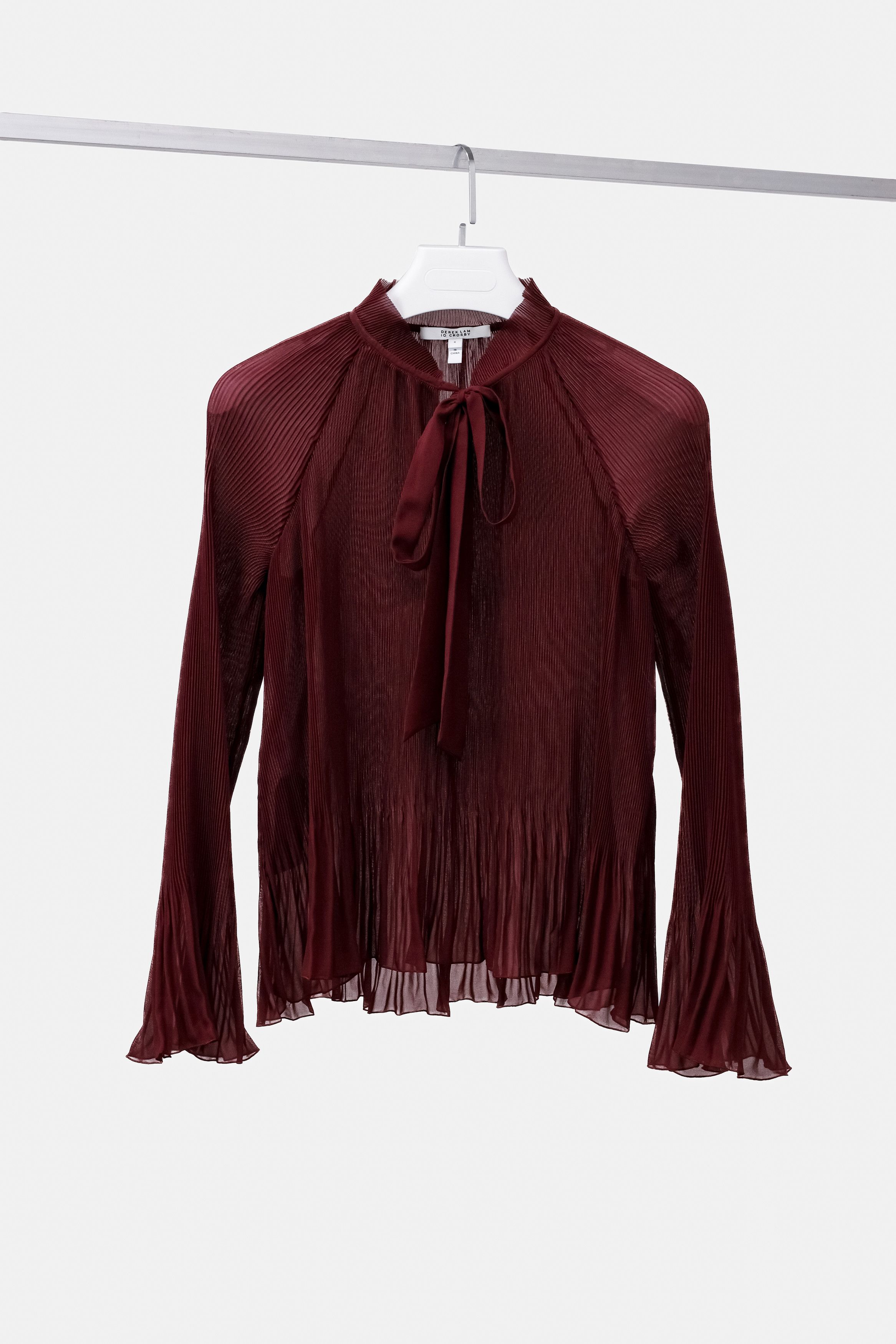 image of Derek Lam 10 Crosby Sheer Burgundy Pleated Blouse, Women's (Size Small)