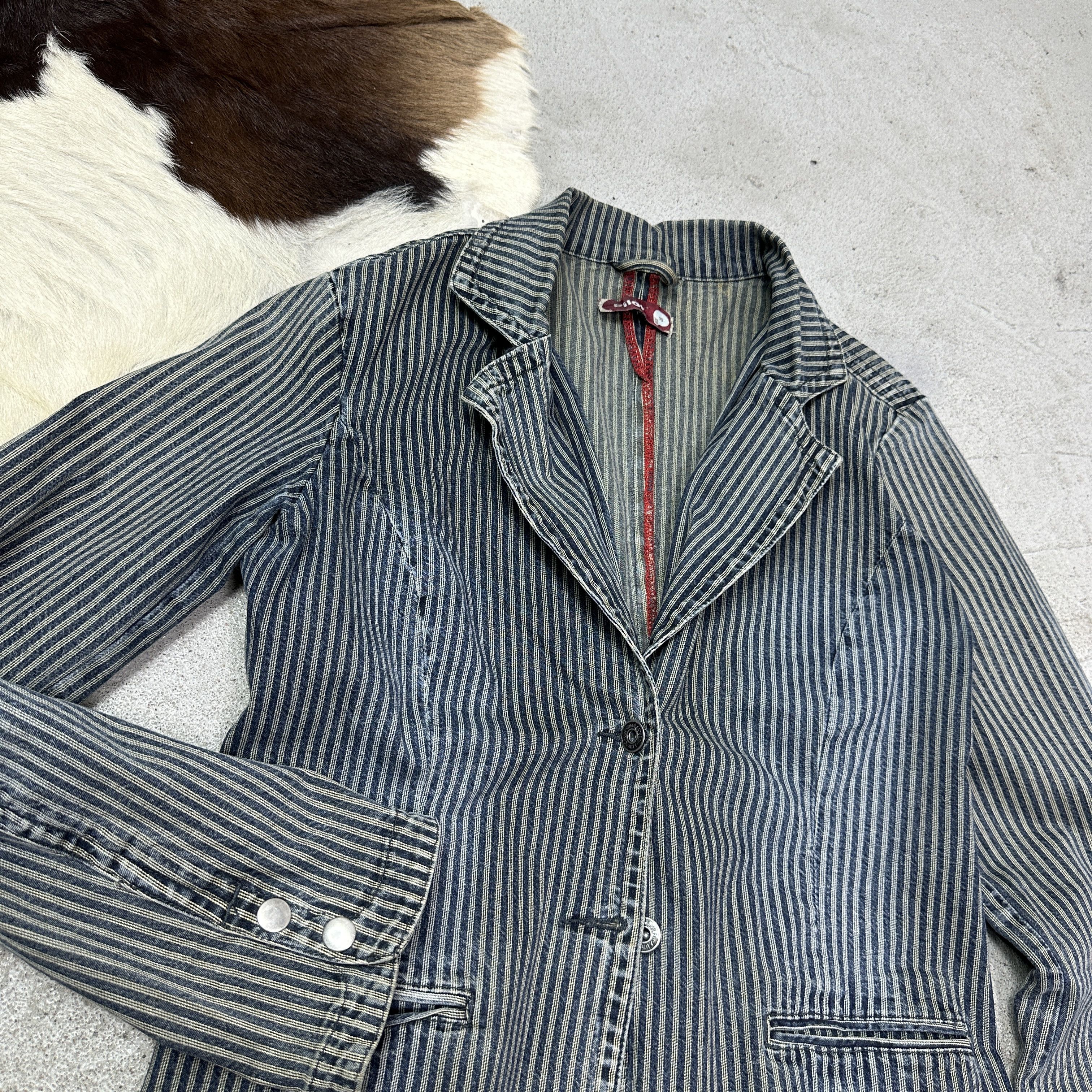 Vintage Vintage Striped Denim Washed Jeans Jacket / Blazer 00s Size L / US 10 / IT 46 - 3 Thumbnail