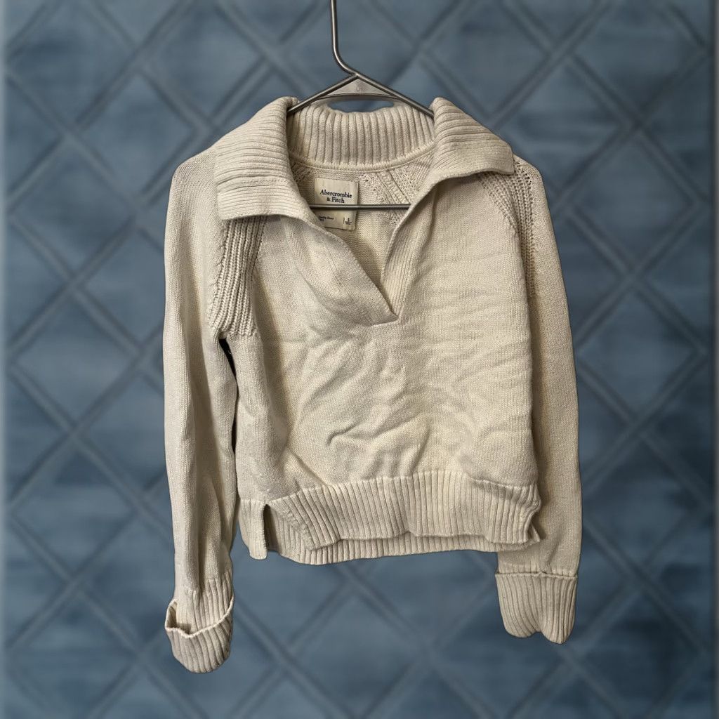 Abercrombie & Fitch Abercrombie & Fitch Sweater Women Small Ivory Textural Nock Neck Collar Pullover Size S / US 4 / IT 40 - 1 Thumbnail