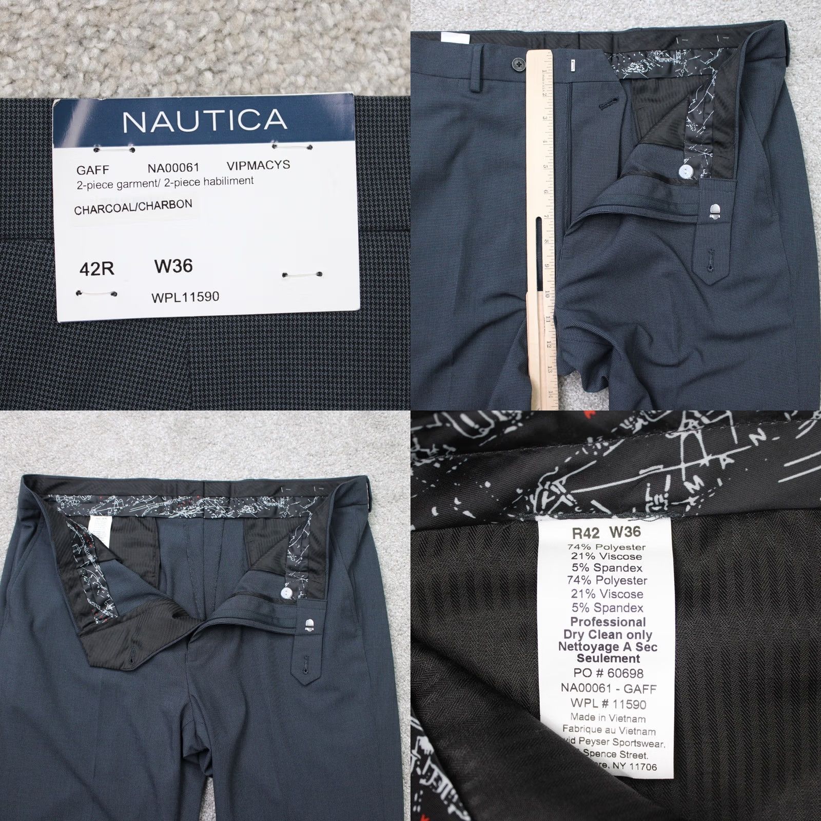 Nautica Nautica Dress Pants NWT Mens 36x32 Gray Flat Front Stretch Polyester Viscose Shirt? Size US 36 / EU 52 - 8 Thumbnail