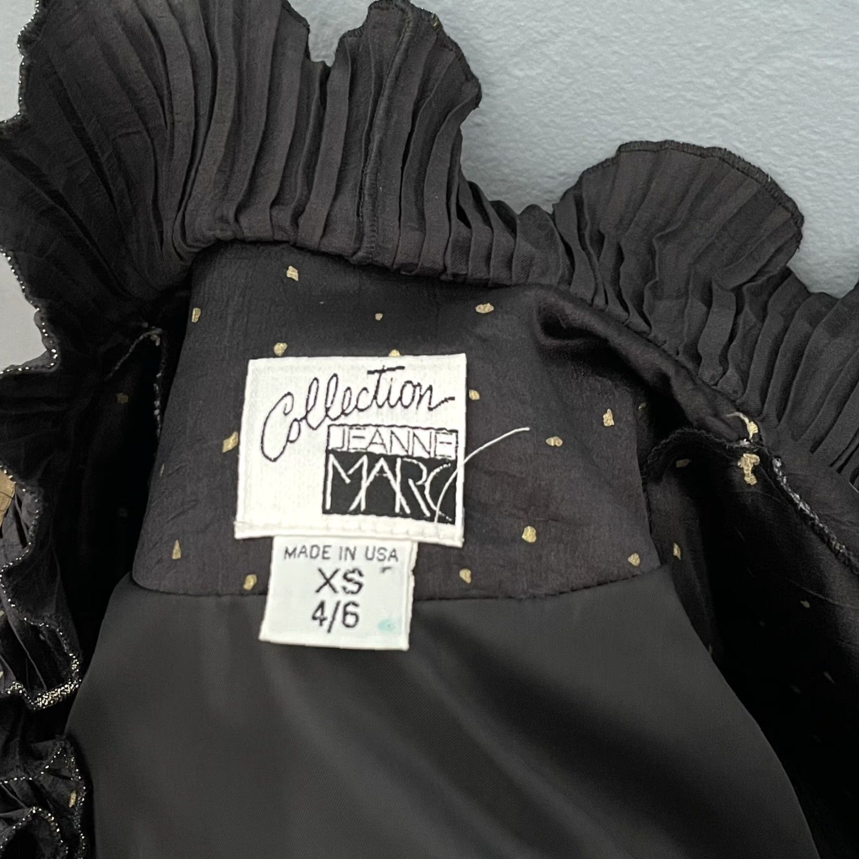 Vintage VINTAGE Jeanne Marc Collection Pleated Drop Waist Dress Ruffle Blk Gold XS 4/6 Long Sleeve Women Girls Size 26" / US 2 / IT 38 - 8 Thumbnail