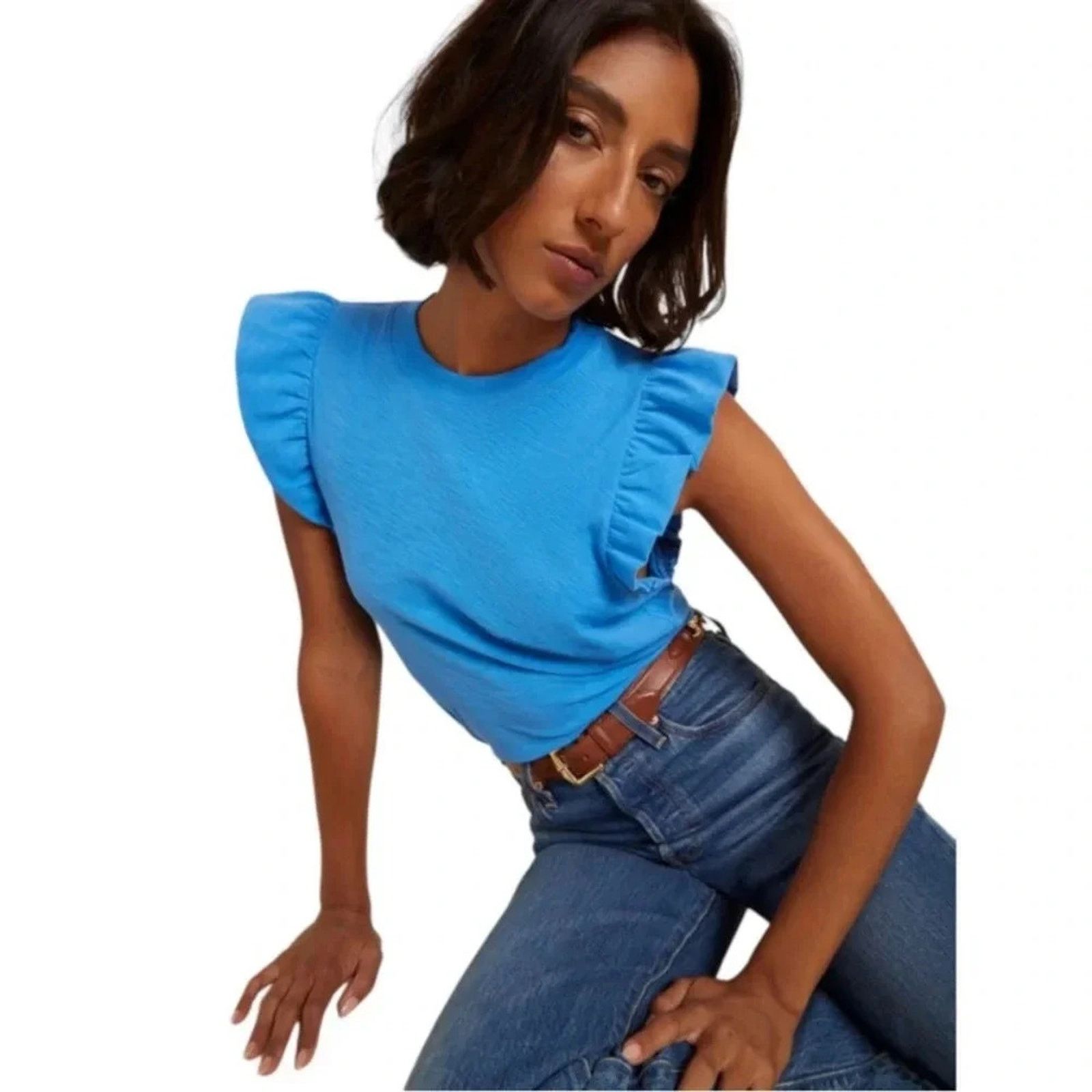 Nation LTD Nation LTD XS Paulette Tank Ruffle Sleeve Top in Bright Blue Size XS / US 0-2 / IT 36-38 - 1 Thumbnail