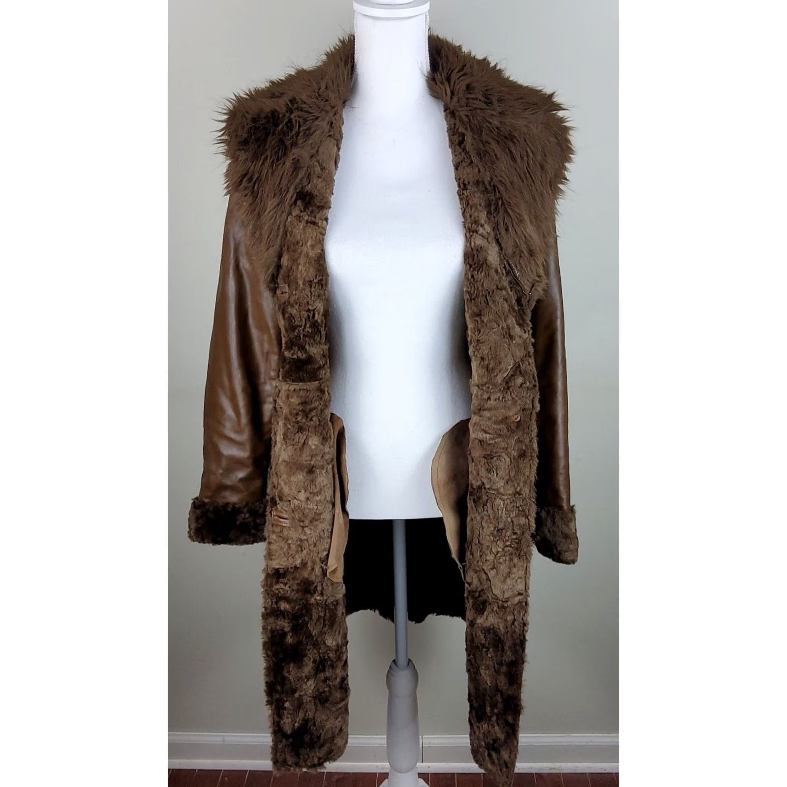 Vintage VINTAGE Kenneth Cole Reaction Leather Faux Fur Lined Jacket Coat Brown M Women Size M / US 6-8 / IT 42-44 - 7 Thumbnail