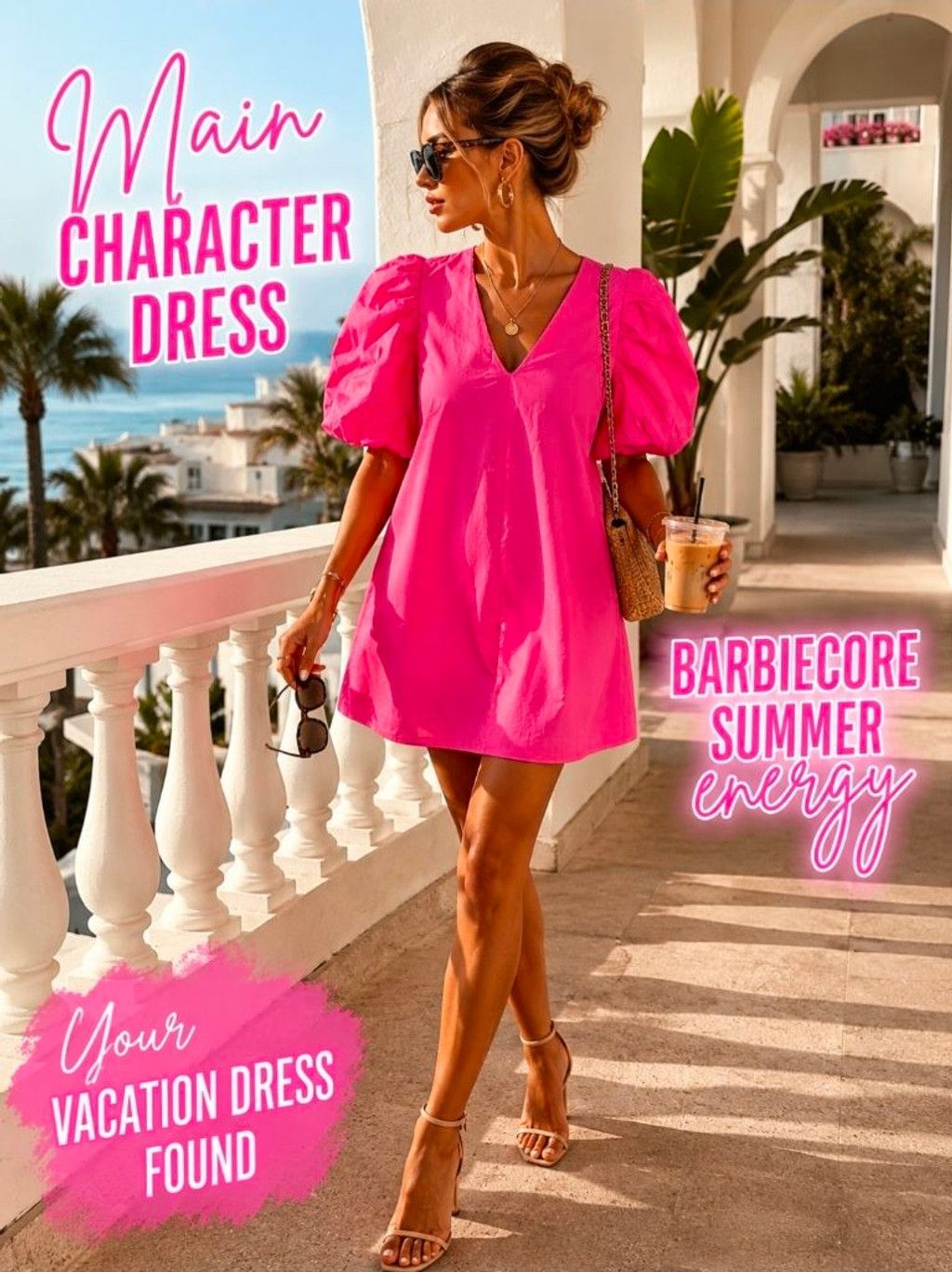 English Factory English Factory Hot Pink Puff Sleeve Mini Dress XS Barbiecor Size XS / US 0-2 / IT 36-38 - 1 Thumbnail