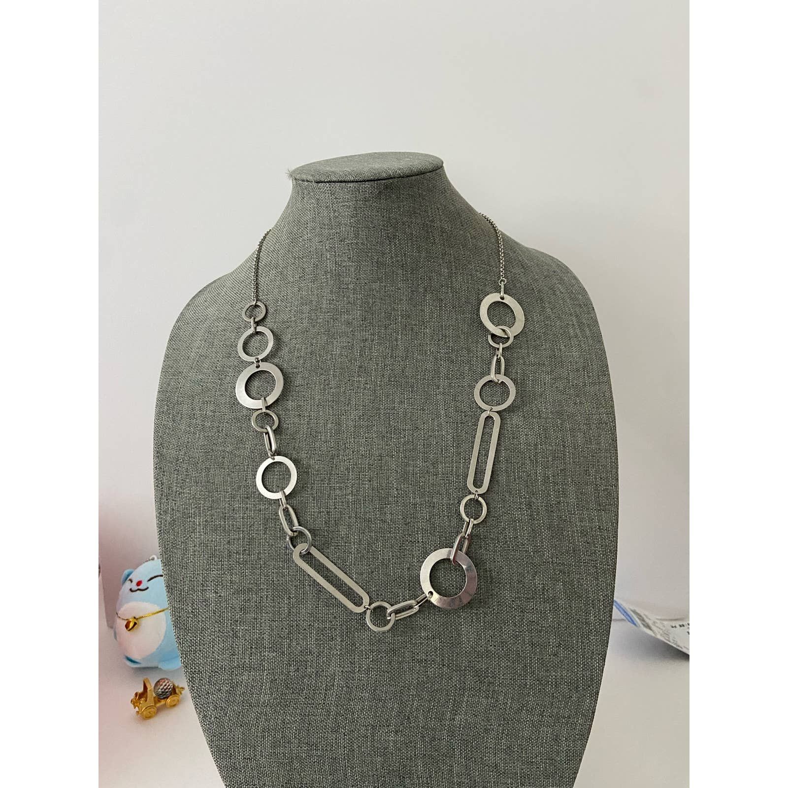 Generic Big round and rectangular link chain necklace silver tone | Grailed
