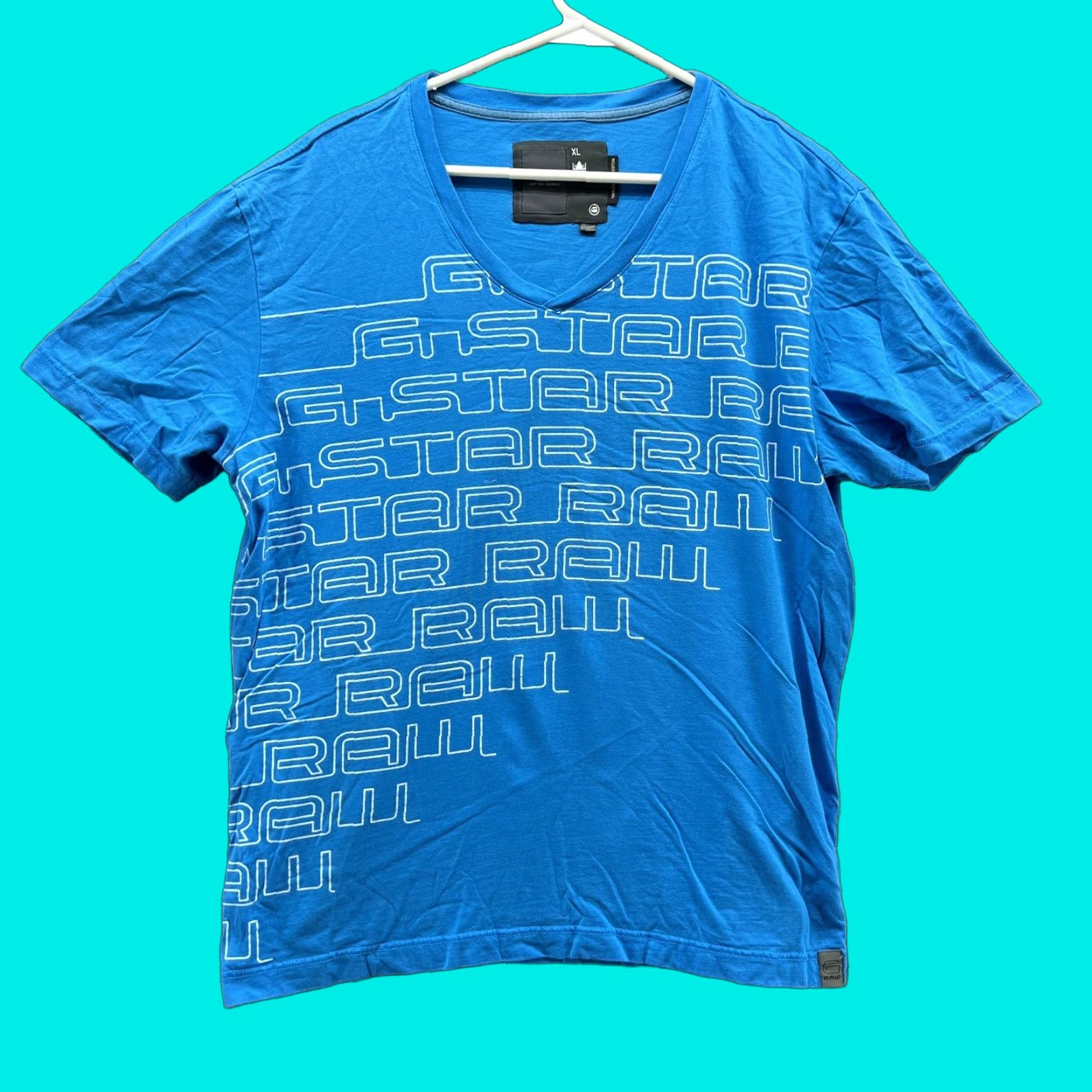 G-Star VINTAGE G Star Shirt Men XL Blue White V Neck Cotton Tee Short Sleeve T-Shirt Adults Ladies? Size US XL / EU 56 / 4 - 1 Thumbnail