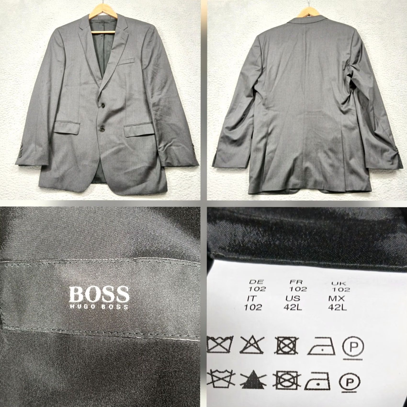 Hugo Boss Hugo Boss Men Blazer 42L Gray Two-Button Suit Jacket Regular Size 42R - 2 Thumbnail
