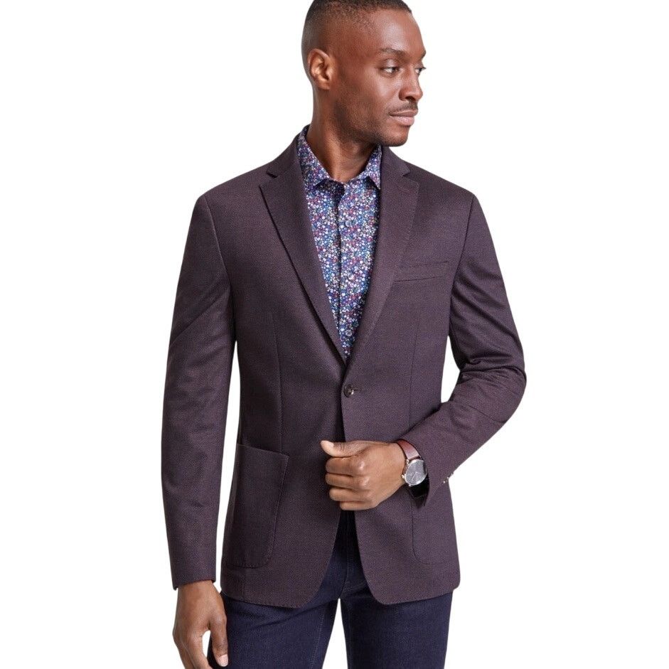 Bar III Men's Burgundy Herringbone Knit Slim Suit Jacket 36S