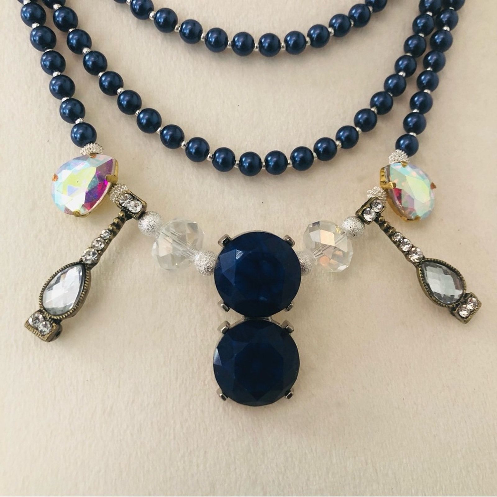 Jewelry Handcrafted repurpose royal blue Czech glass Pearl necklace Size ONE SIZE - 2 Thumbnail