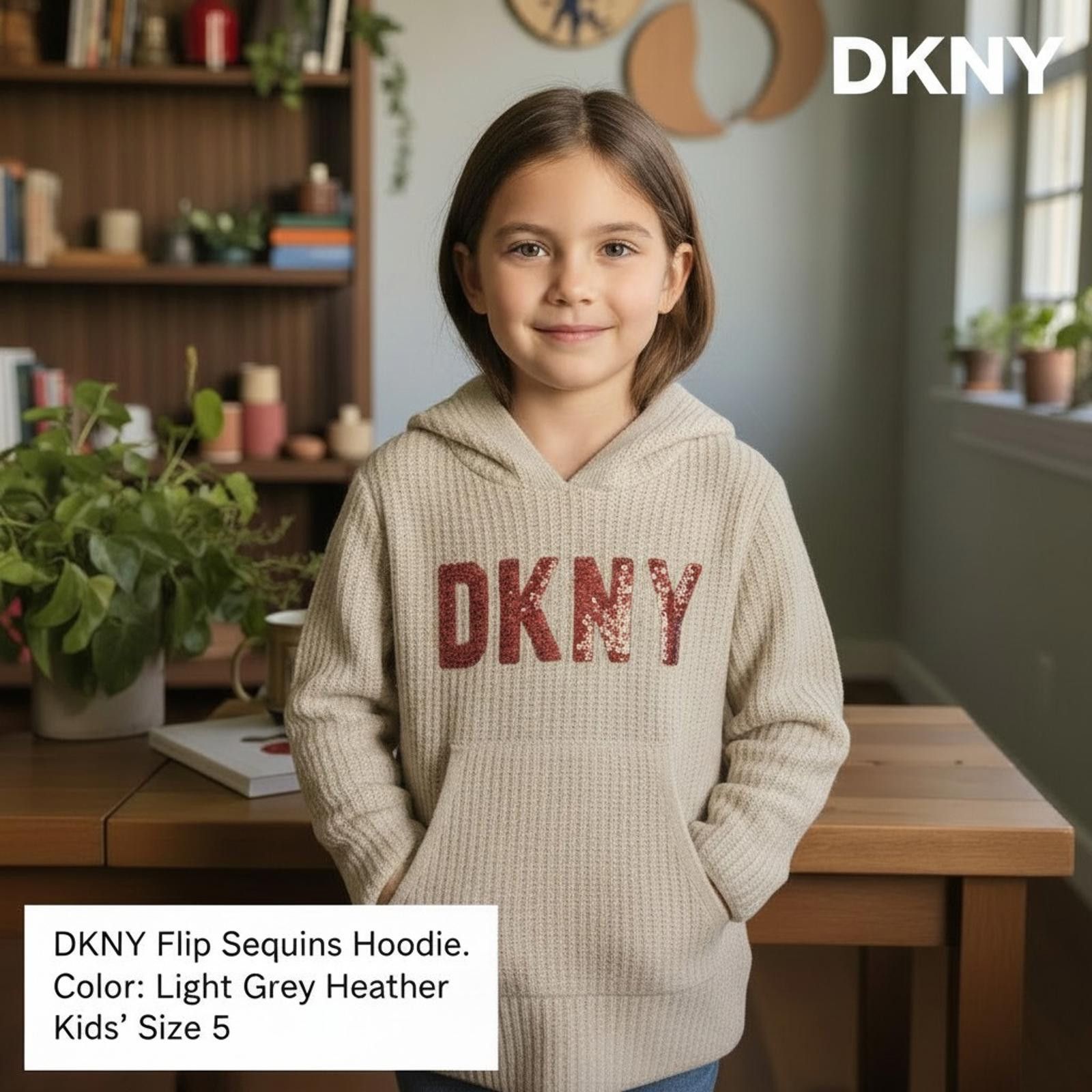 DKNY DKNY Kids' Flip Sequins Hoodie Light Grey Heather Size 5 Size US XXS / EU 40 - 1 Thumbnail