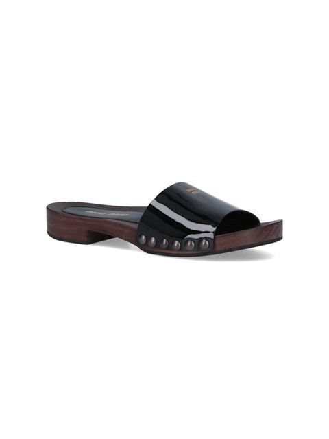 Miu Miu o1B3y1r0526 Leather Slides in Black Size US 11 / IT 41 - 1 Thumbnail