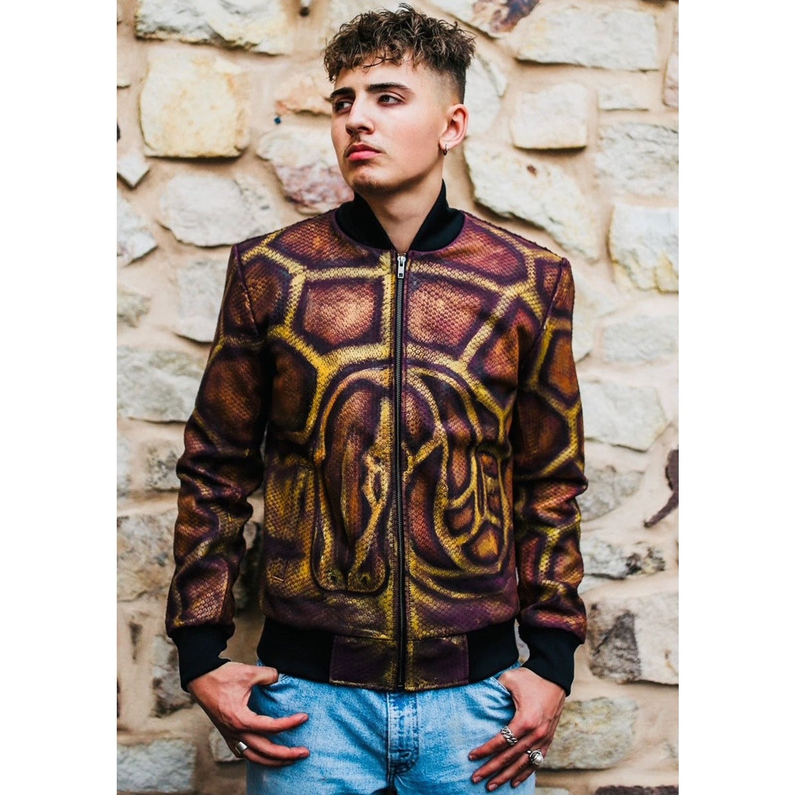& Other Stories Jaden Hand-Painted Embossed Snake Leather Jacket Size US L / EU 52-54 / 3 - 3 Thumbnail