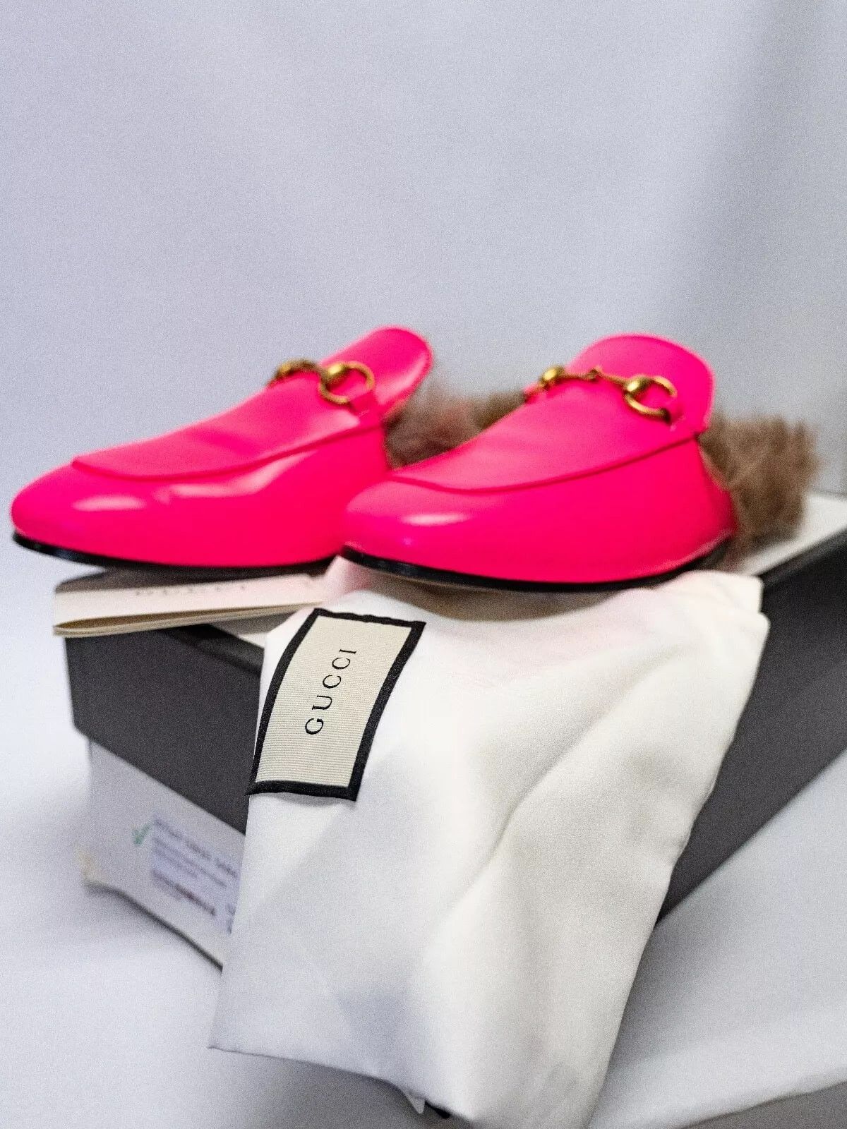 Gucci GUCCI Princetown Horsebit Neon Pink Loafer Wool Fur Flat Size US 8 / EU 41 - 3 Thumbnail