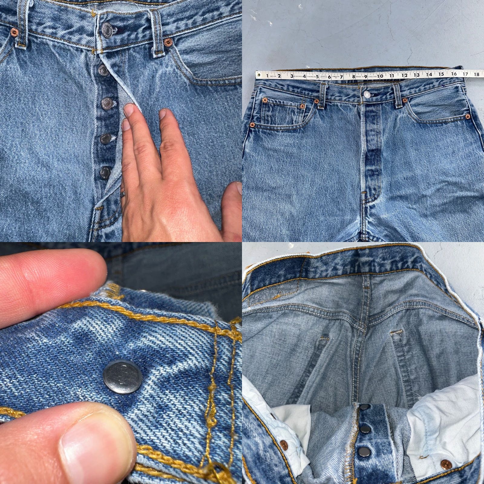 Levi's VINTAGE Levi's 501 Jeans Men Straight 90s USA Blue Light Wash 35x34 Inseam 34 Mid Rise Regular Fit 100% Cotton Denim Size US 35 - 8 Thumbnail