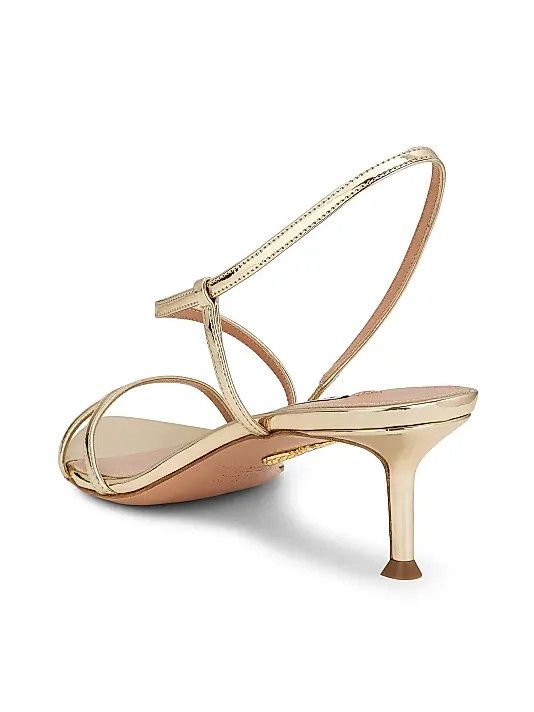 Aquazzura os11x0126 Tease 50mm Leather Kitten Heel Sandals in Gold Size US 9 / IT 39 - 3 Thumbnail