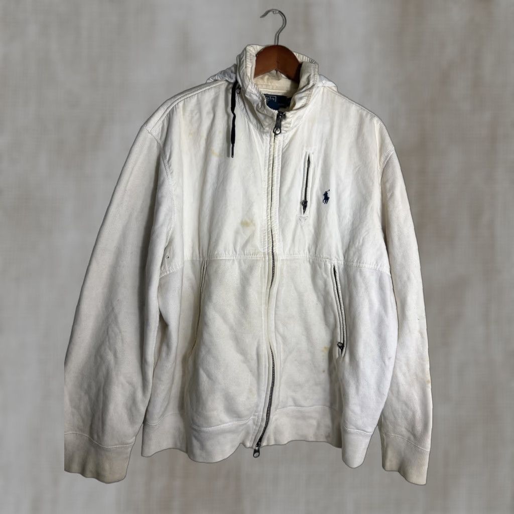 Polo Ralph Lauren VINTAGE Polo Ralph Lauren Hoodie Sweatshirt 2XL White Mens Full Zip Hooded Stains Size US XXL / EU 58 / 5 - 1 Thumbnail